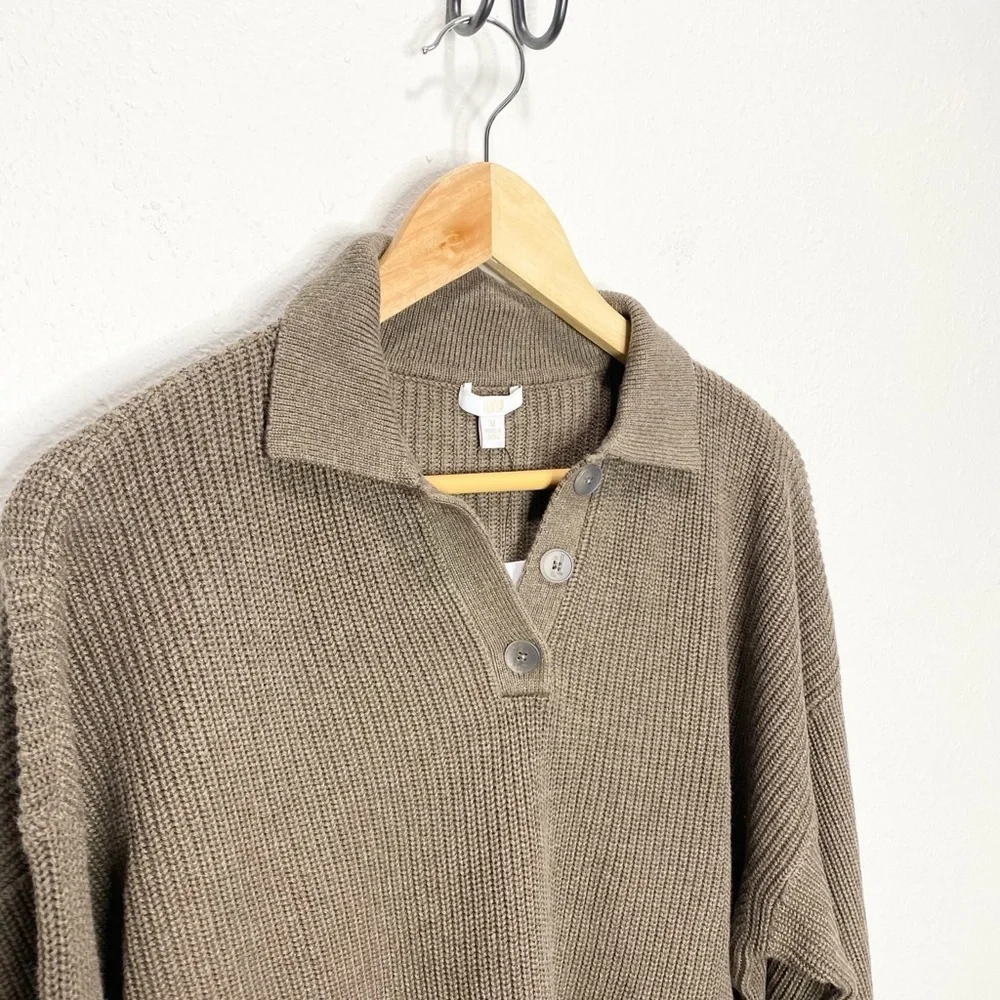 Lunya Cozy Cotton Silk Polo Pullover In Botanical Brown Heather L/XL NWT